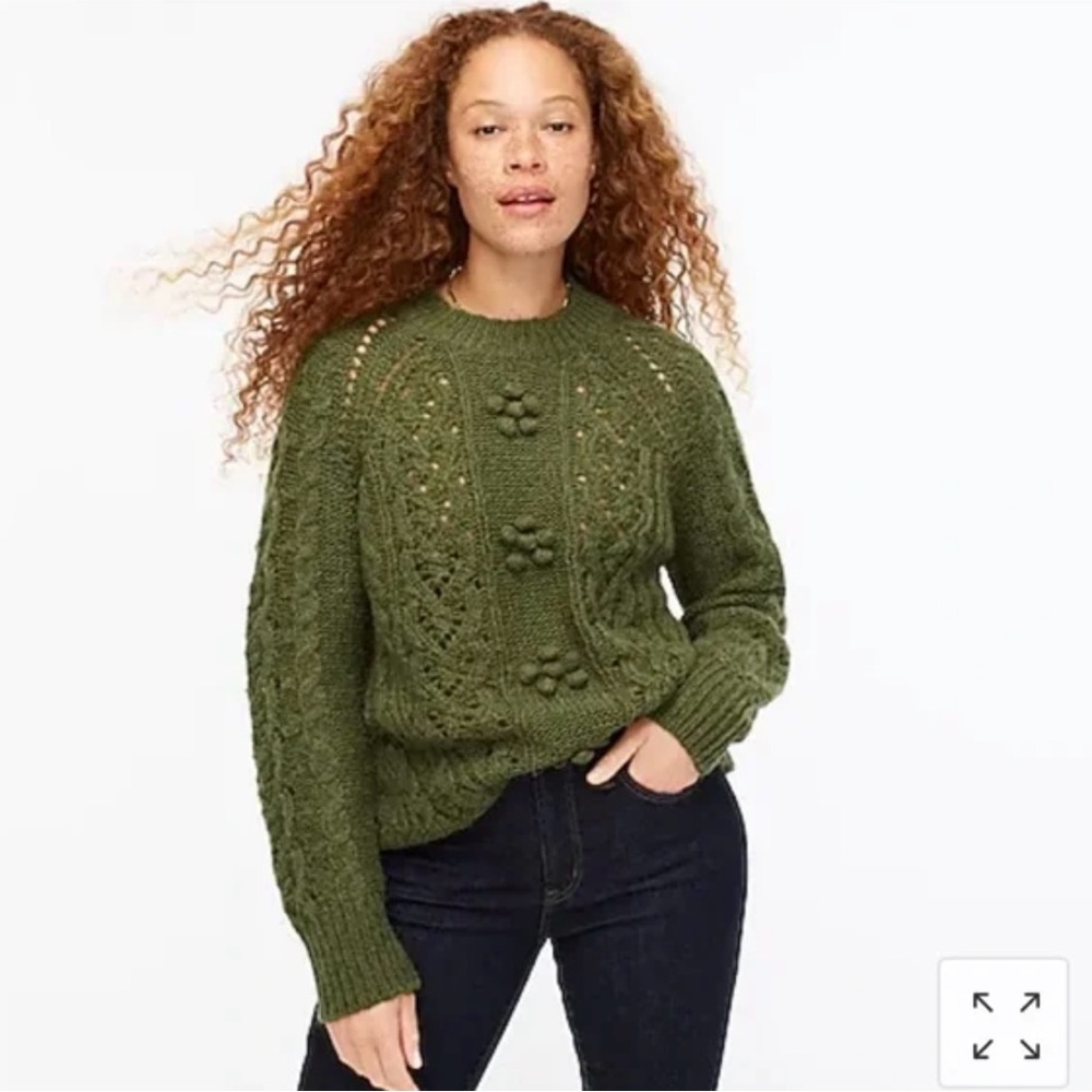 J. Crew Women’s Olive Cable Knit Alpaca & Wool Blend Long Sleeve Sweater Size S